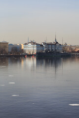 City landscape with autumn St. Petersburg, view from the Liteiny Bridge to the Neva River.