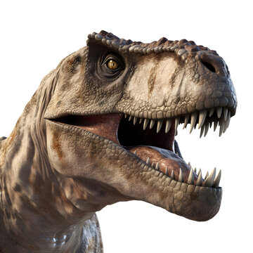 Predatory dinosaur head. Portraits of a prehistoric monster. Edited AI illustration.