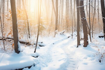 a winding path through a forest blanketed in fresh snow