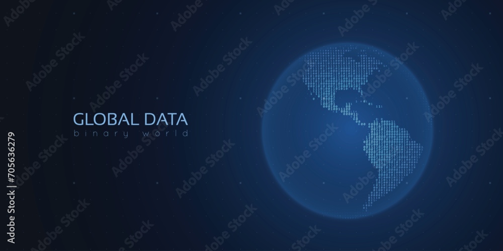 Poster binary planet earth. big data global analytics. worldwide data connection.