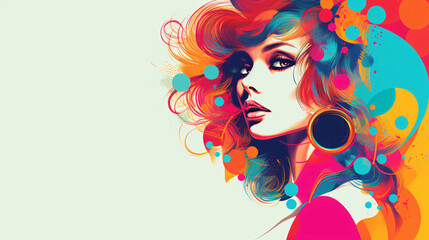 Retro girl mix colors Generative AI copy space - obrazy, fototapety, plakaty