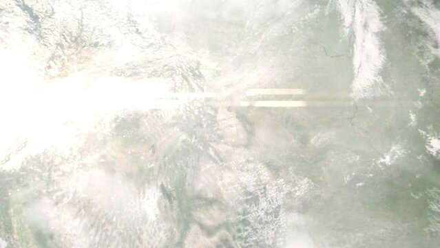 Zoom in from space and focus on Cody, USA. 3D Animation. Background for travel intro. Elements of this image furnished by NASA.