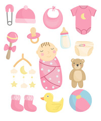 baby girl set, baby girl with clothes and toys,set of newborn elements 