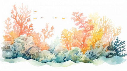 Fototapeta na wymiar coral reef, children's isolated illustration on a white background, underwater world of the sea, home for fish and corals