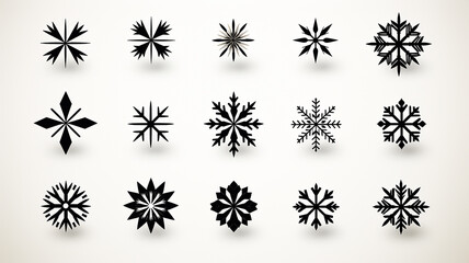 collection of snowflakes isolated on a white background, flat minimalism graphics, set of winter patterns