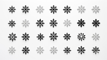 collection of snowflakes isolated on a white background, flat minimalism graphics, set of winter patterns