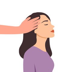 Scalp massage. Massage therapist massaging head hair. Woman relaxing in spa. Aromatherapy massage and spa at home or beauty salon for blood circulation. Health care and head relaxation.
