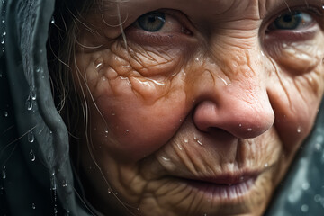 Woman with wrinkles on her face and nose.