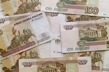 Stack of Russian ruble banknotes