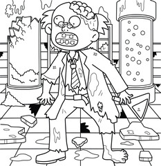 Zombie Scientist Coloring Page for Kids