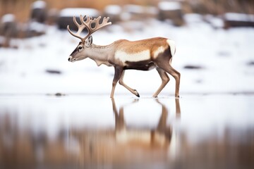 Obraz premium reflection of caribou in icy pond