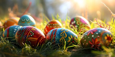 easter eggs on the grass background
