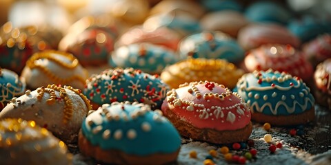 Fototapeta na wymiar yummy delicious donuts with sprinkles photo 
