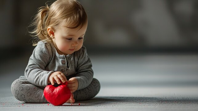Studio shot of a cute little baby girl in Valentines day with a big copy copy space, Generative AI.