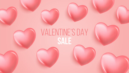Valentine's Day Sale banner with cute red colored hearts. Valentines Day Sale promotion background. Vector illustration.