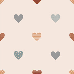 Cute heart patches seamless pattern, pastel palette. Valentine background.