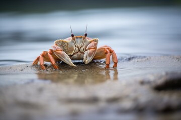 crab caught in the surf on shore