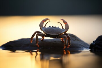 crab silhouette against setting sun