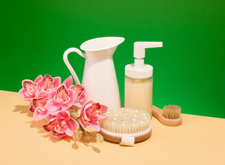 Plastic free concept. Ecological accessories for spa and bath.