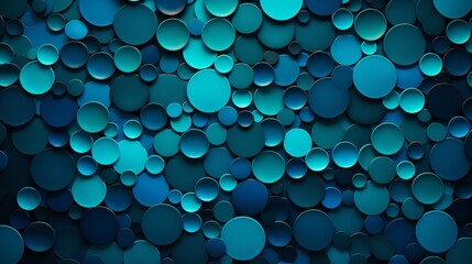 Various-sized paper circles with an abstract background of deep blue and turquoise, Generative AI.