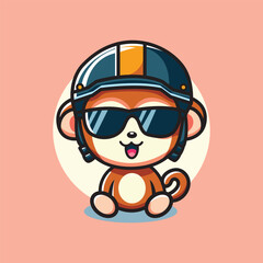 cute vector design illustration of monkey wearing rider helmet