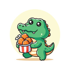 cute vector design illustration of crocodile eating
