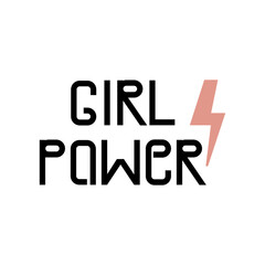 Girl power. Inscription with lightning on a white background. Good for website design, article, t-shirt, phone case, etc.Vector image.