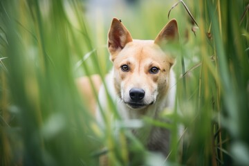 dingo navigating through a thicket for prey