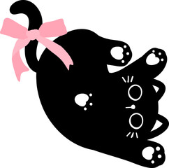 cute coquette aesthetic black cat with pink ribbon bow 