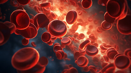 3d rendering of red blood cells in vein, blood cells flowing in one direction - obrazy, fototapety, plakaty