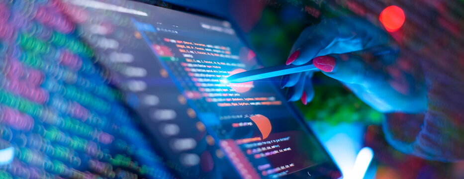 Digital technology industry concept development of programming and coding technologies.