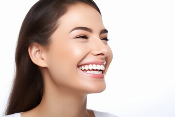 Obraz premium Studio Photo of Cheerful Woman with Glowing Smile. Photo Concept for Cosmetic or Dental Ads.