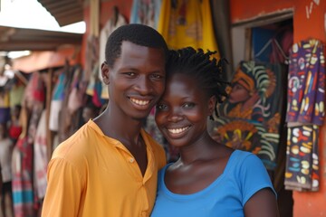 Unidentified Togolese couple at the Lome central market. Togo people suffer of poverty due to the...