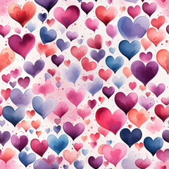Watercolor hearts seamless pattern. Valentine's Day. For printing packaging, wallpaper, fabric, paper, invitations, and website design.