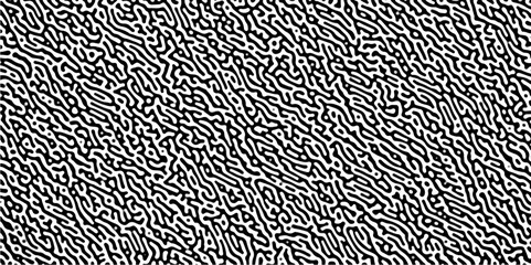 Turing reaction diffusion monochrome seamless pattern with chaotic motion .Linear design with biological shapes. Organic lines in memphis. abstract turing organic wallpaper background .