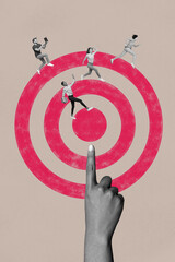 Vertical collage image monochrome effect joyful beautiful friendly colleagues business target aim...