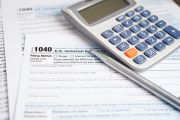 Tax form 1040 U.S. Individual Income Tax Return, business finance concept.