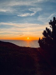 sunset at the ocean coast, ocean bay