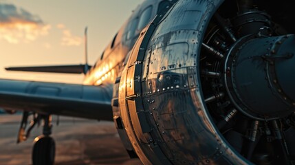 A detailed close-up shot of a propeller on a plane. Perfect for aviation enthusiasts or travel-themed designs