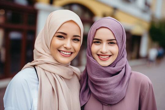 Generative AI technology conceptual picture Young confident arabian asian muslim woman in abaya hijab