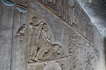 King Seti tomb at the Valley of Kings .Luxor . Egypt. Hieroglyphics in King Seti tomb.wall reliefs...