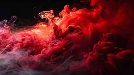 A rising red smoke against a dark background, Generative AI.