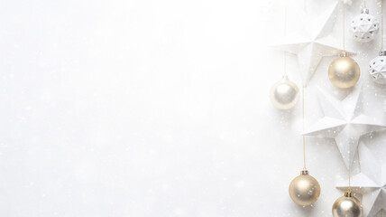 Fototapeta na wymiar snowfall background postcard white copy space, christmas stars decorations isolated on white, winter new year greeting