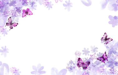 Spring watercolor floral background. Digitally hand painted PNG transparent illustration