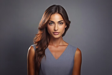 Fototapeta premium Beautiful female brunette model with beautiful eyes and long hair