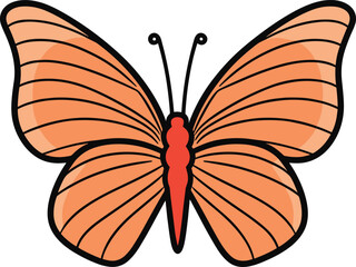 Orange butterfly with open wings, simple flat design. Biology, entomology, spring nature vector illustration.