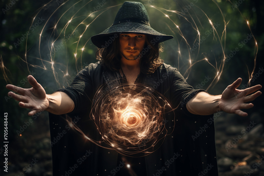 Poster generative ai image picture of powerful elements wizard practicing ice water air fire magic video ga