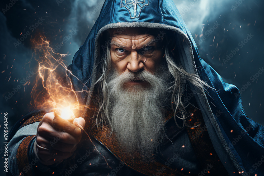 Poster generative ai image picture of powerful elements wizard practicing ice water air fire magic video ga