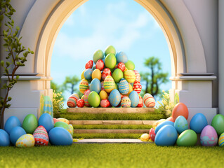 Colorful Easter egg hunt concept landscape scenery - ai generative