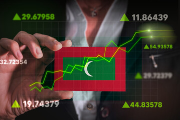 Graph growing up in Front Of Maldives Flag. business state growing up concept.
